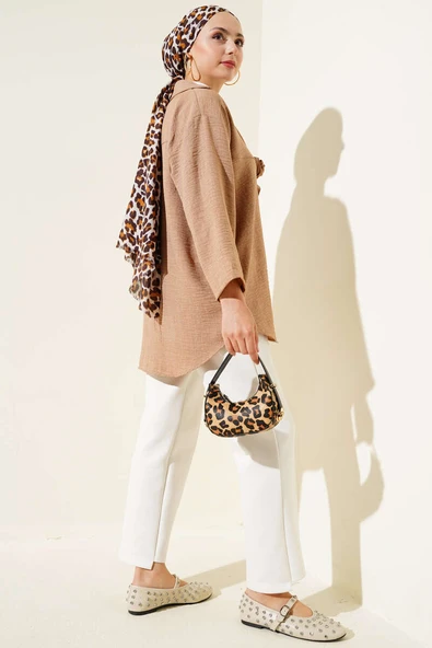 Önden Bağlamalı Kimono Camel - Resim 3