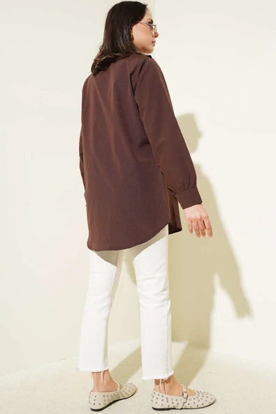 V Parçalı Gömlek Kahve - Resim 3