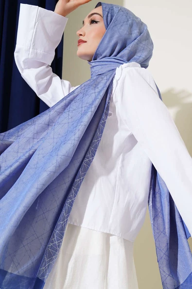 Desenli Koza Etol Şal İndigo -22 ürün görseli 1