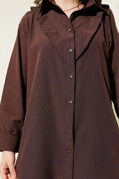 V Parçalı Gömlek Kahve - Resim 4