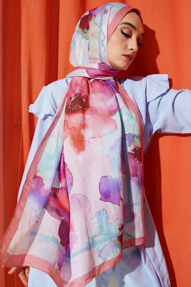 Çiçek Desenli Bambu Şal Somon ürün görseli 1