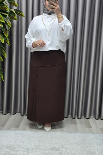 Kadın Giyim Büyük Beden Suna Düğmeli Etek ürün görseli 1