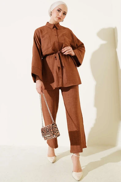 Beli Lastikli Göğüs Cepli İkili Takım Kahve ürün görseli 1