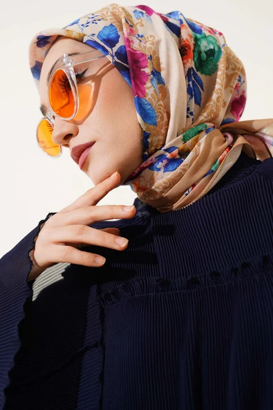 Flowers Desen Eşarp Lime - Resim 2