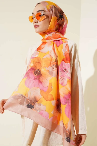 Menekşe Desen Şal Hardal ürün görseli 1