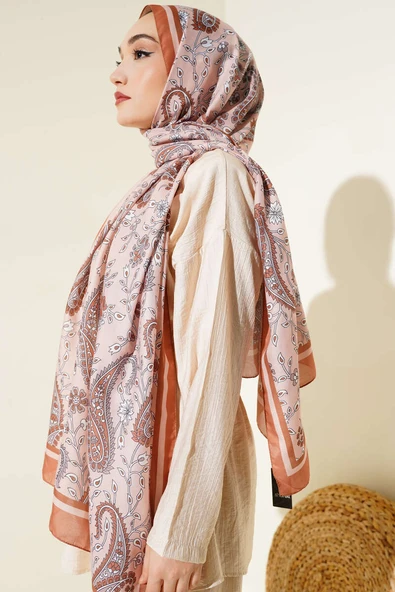 Etnik Paisley Soft Şal Taba - Resim 3