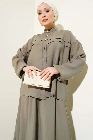 Yatay Pile Detaylı Etekli İkili Takım Nefti - Resim 2