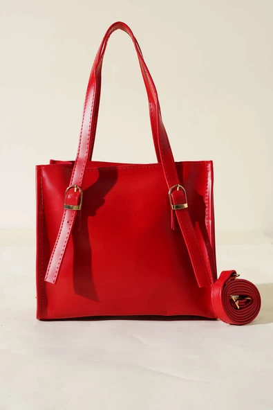 Kemer Askılı Kare Çanta Kırmızı - Resim 2