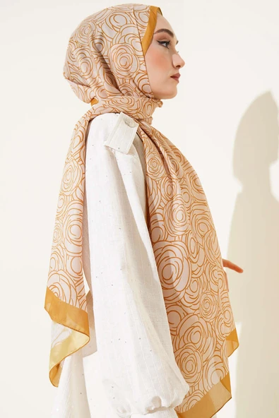 Çizgi Gül Desen Soft Şal Yağ Yeşili - Resim 3