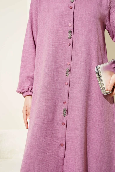 Taş Süslemeli Uzun Tunikli İkili Takım Gül Kurusu - Resim 4