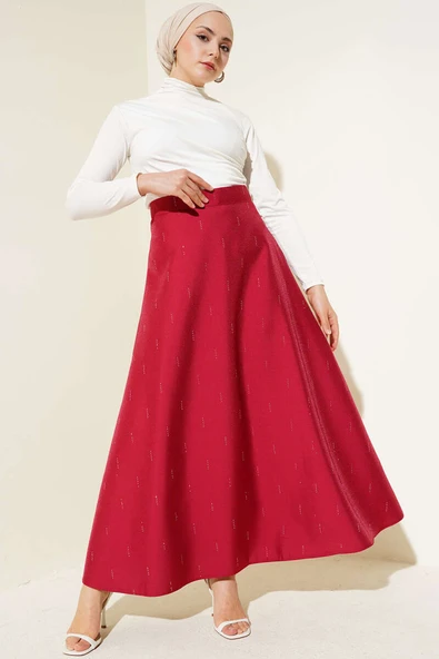 Sıra Taşlı Etek Bordo - Resim 2