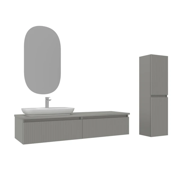 Orka Lentia 160 cm Mat Kaşmir Banyo Dolabı Takımı ve Boy Dolabı ürün görseli