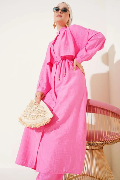 Bolero Detaylı Uzun Tunik İkili Takım Pembe - Resim 2
