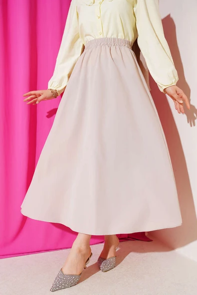 Basic Beli Lastikli Etek Bej ürün görseli 1