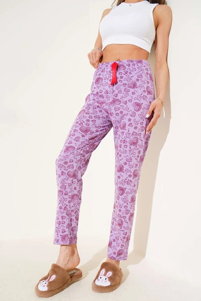 Kalp Motifli Pijama Altı Lila - Resim 2