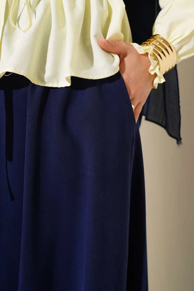 Yandan Cepli Basic Etek Lacivert - Resim 4