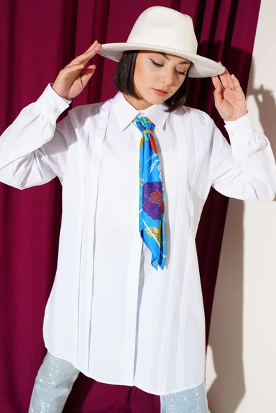 Önü Pensli İp Kuşaklı Tunik Beyaz ürün görseli 1