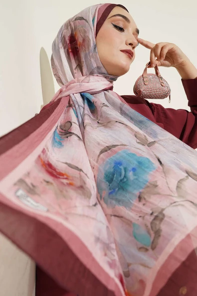 Flower Desen Bambu Kraş Şal Acı Kahve ürün görseli 1