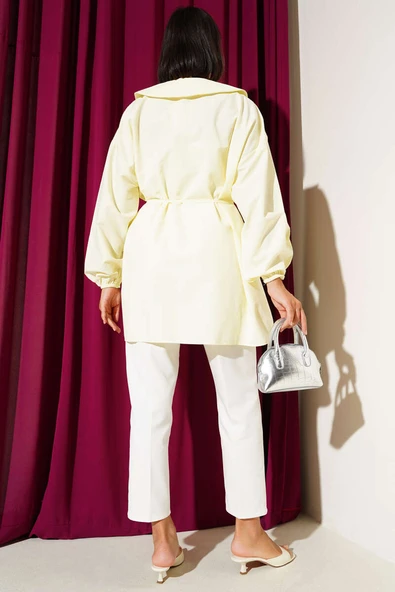 Yarım Düğmeli Nervürlü Tunik Lime - Resim 3