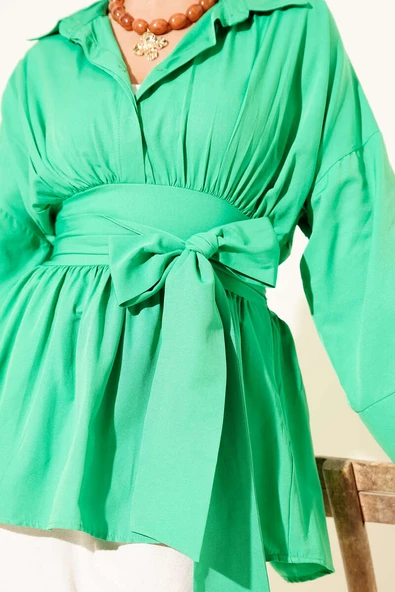 Kendinden Kuşaklı Önü Büzgülü Tunik Benetton - Resim 4