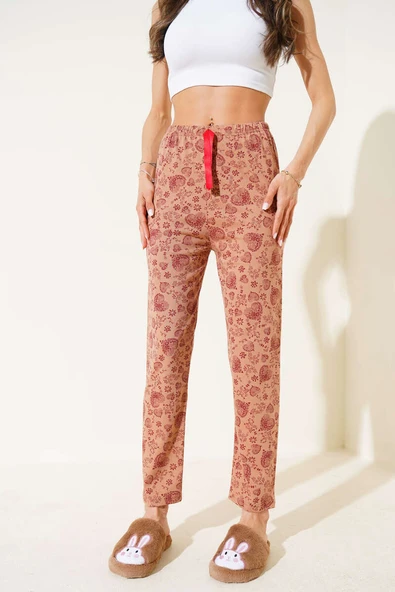 Kalp Motifli Pijama Altı Latte - Resim 2