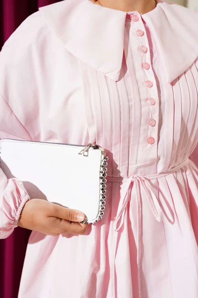 Yarım Düğmeli Nervürlü Tunik Pembe - Resim 4