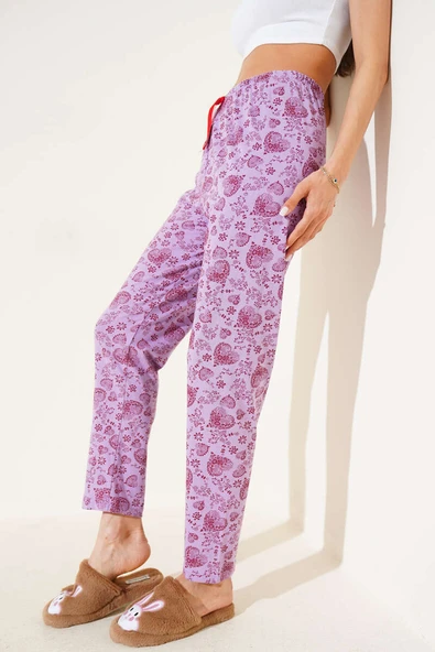 Kalp Motifli Pijama Altı Lila ürün görseli