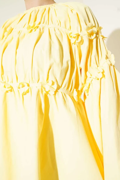 Çiçek Detaylı Kol Lastikli Tunik Sarı - Resim 4