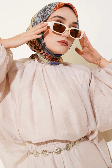 Çiçekli Karışık Desenli Eşarp Saks ürün görseli 1