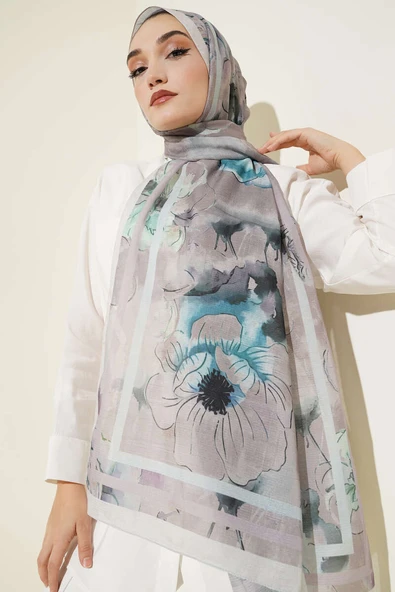Çiçekli Şerit Geçiş Detaylı Şal Taş - Resim 2