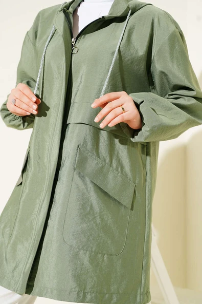 Çift Cepli Gizli Fermuarlı Kap Çağla Yeşili - 4