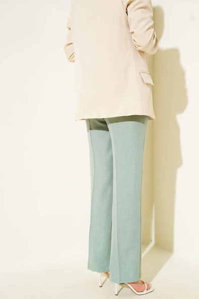 Pileli Keten Kumaş Mint - Resim 3