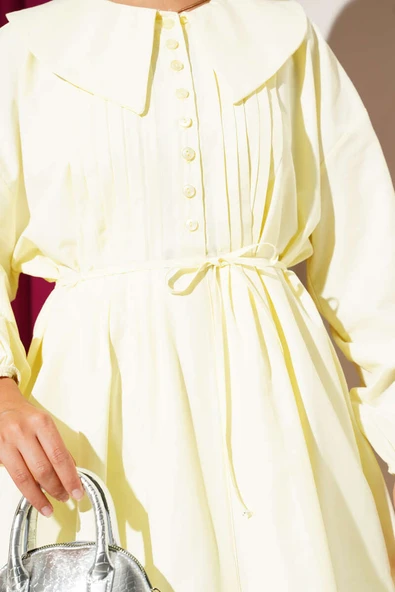 Yarım Düğmeli Nervürlü Tunik Lime - Resim 4