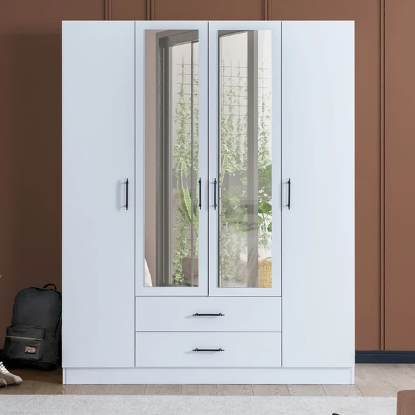 Gardırop, Blesk Hera 4 Kapaklı, Aynalı Çekmeceli Dolap - Resim 2