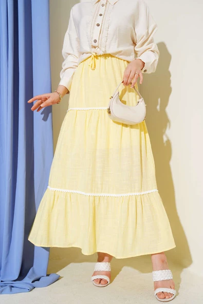 Mini Pon Pon Detaylı Etek Sarı ürün görseli 1