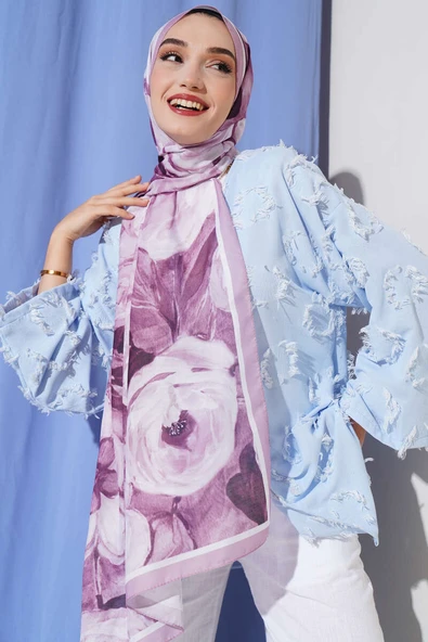 Gül Şerit Geçişli Şal Pudra ürün görseli 1