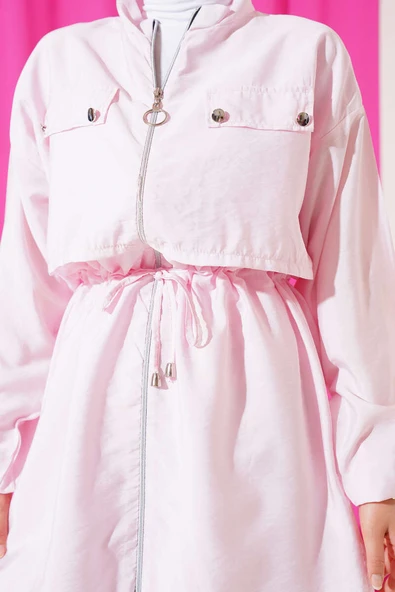 Cep Kapak Bel Tünelli İkili Takım Pembe - Resim 4