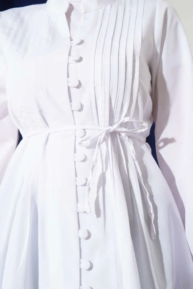 Brit Düğmeli Nervürlü Tunik Beyaz - Resim 4