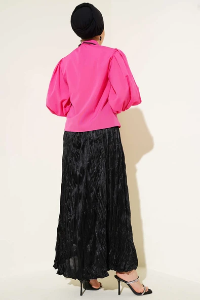 Balon Kollu Manşetli Gömlek Pembe - Resim 3