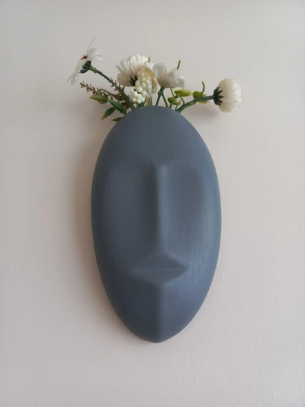 Dekoratif Maske Duvar Vazosu, Duvar Dekoru ,Heykel Duvar Süsü, Gri ürün görseli 1