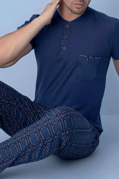 Göğüs Cep Detaylı Kısa Kol Erkek Pijama Parlement - Resim 2