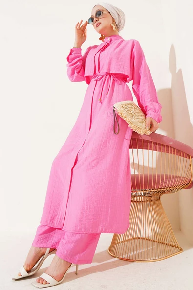 Bolero Detaylı Uzun Tunik İkili Takım Pembe ürün görseli 1