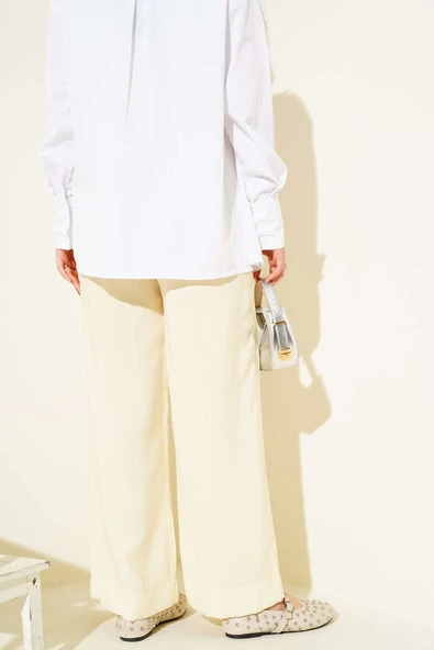 Parlak Görünümlü Kumaş Pantolon Sarı - Resim 3