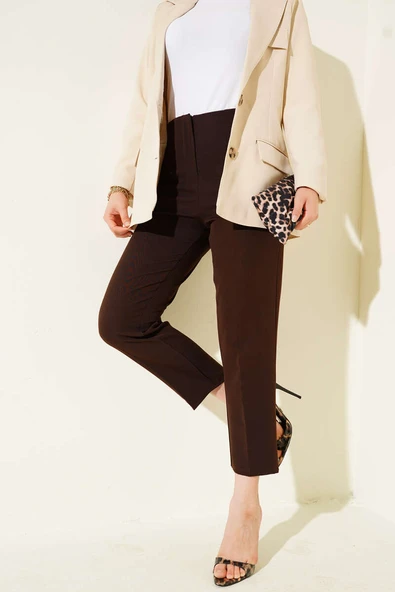 Sahte Cepli Beli Pensli Pantolon Kahve ürün görseli 1