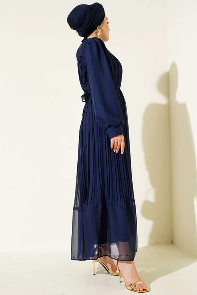 Janjan Piliseli Elbise Lacivert - Resim 3