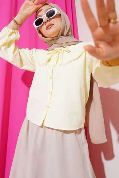 İncili Denizci Yaka Kısa Gömlek Sarı ürün görseli 1