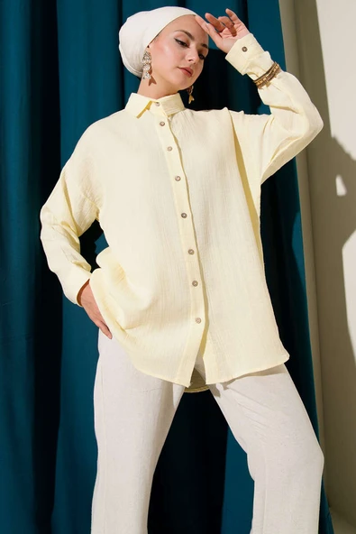 Bilek Düğmeli Basic Gömlek Sarı ürün görseli 1