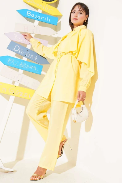 Omuz Fırfır Pelerinli İkili Takım Sarı ürün görseli 1