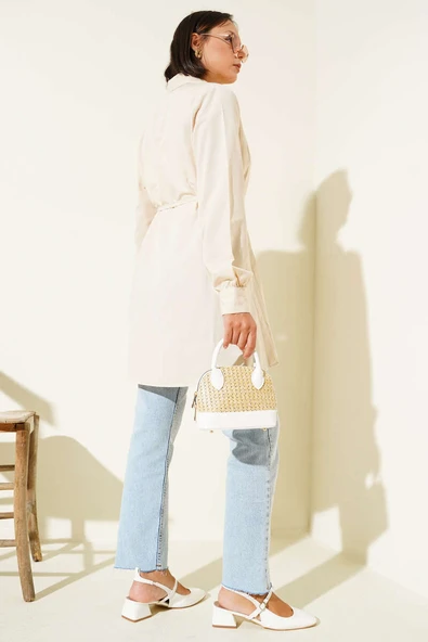 Önü Pensli İp Kuşaklı Tunik Bej - Resim 3