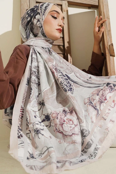 Şerit Geçişli Otantik Desenli Şal Bej ürün görseli 1